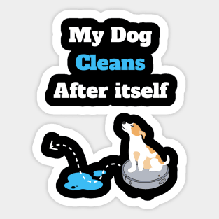 Funny elegant dog riding on vacuum robot cleaner Sticker